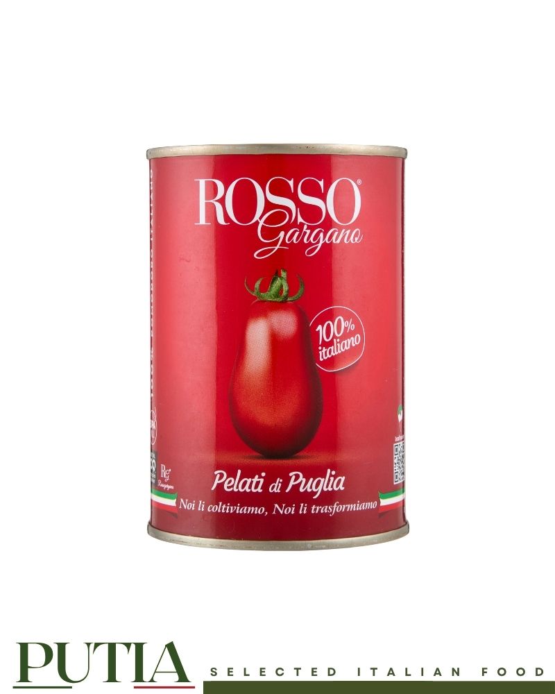 Rosso Gargano Pelati – Italian whole peeled Puglia tomatoes in juice, Halal and Kosher certified, Vera Pizza Napoletana approved, BPA-free tin, 400g

