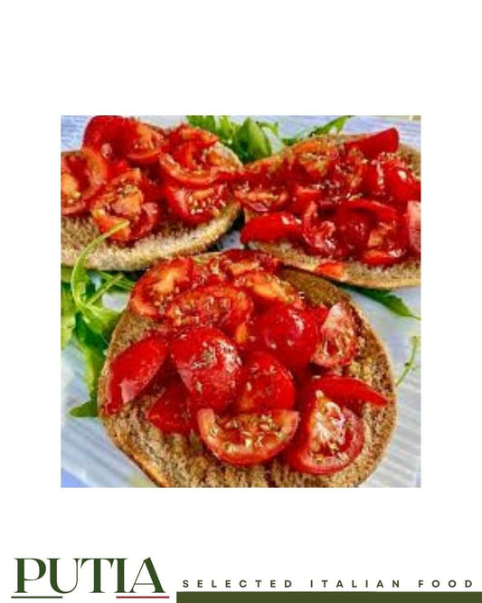 Italian freselle topped with tomatoes and olive oil
