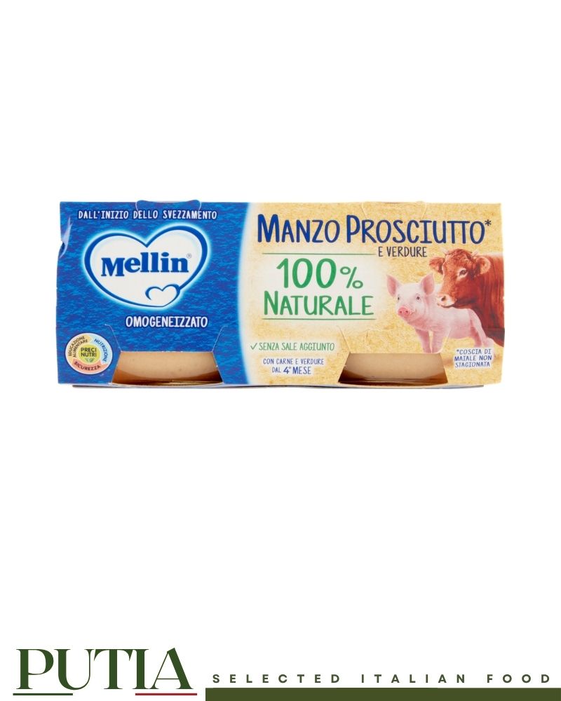 Mellin baby food with beef, prosciutto and vegetables, 100% natural ingredients, suitable from 4 months
