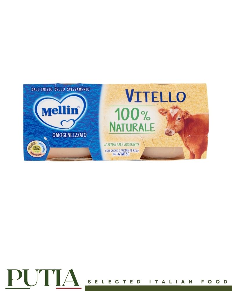 Mellin Veal Homogenised Baby Food 80g x2 – Smooth Italian baby purée with delicate veal, gently processed for infants from 6 months