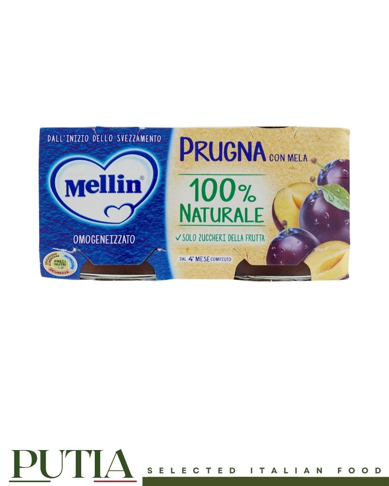 Mellin Plum Homogenised Baby Food 100g x2 – Smooth Italian baby purée with ripe plums, gently processed for infants from 4 months