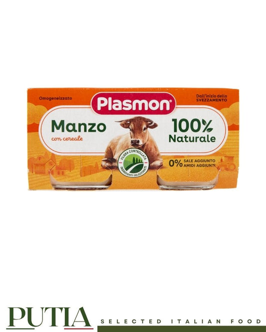 Plasmon beef baby food with cereals, 100% natural ingredients, no added salt, Italian baby food
