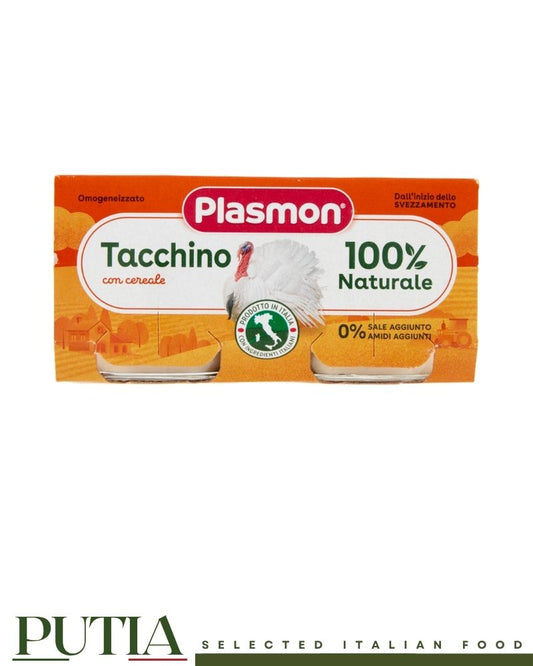 Plasmon turkey baby food with cereals, 100% natural ingredients, no added salt, Italian baby food