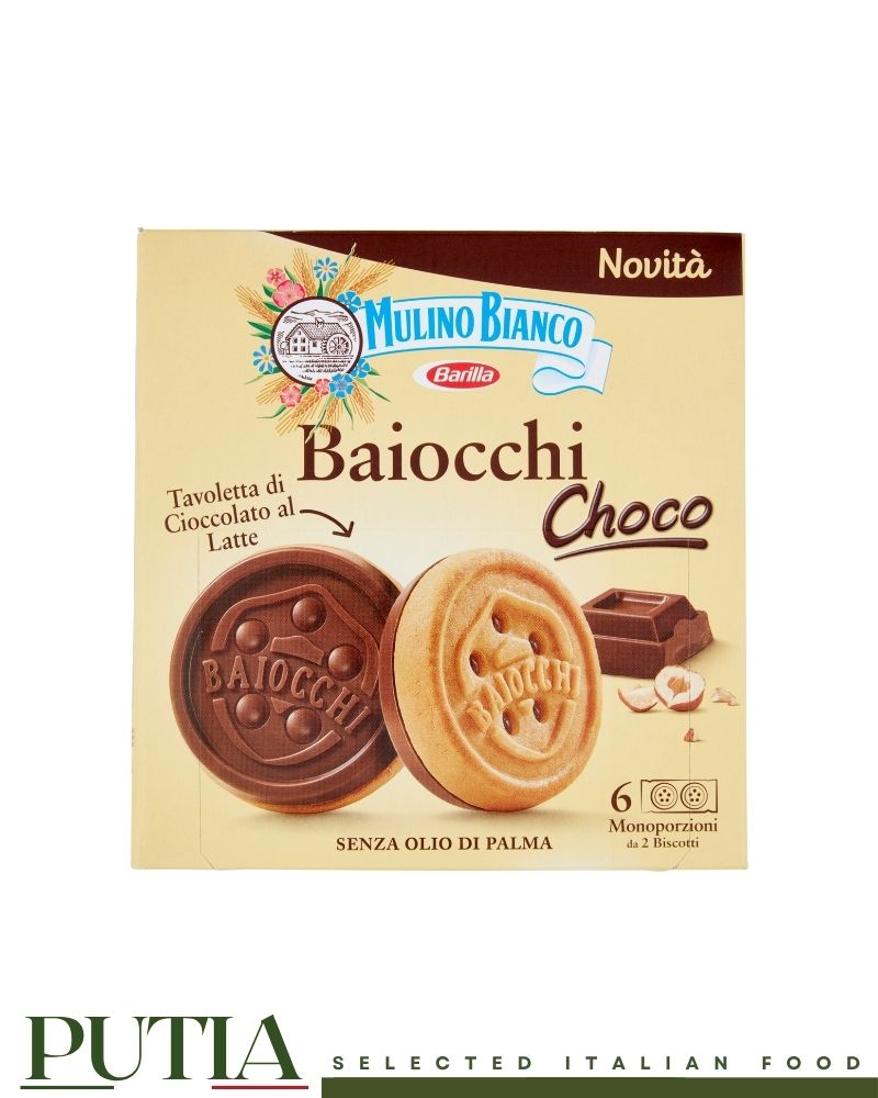Mulino Bianco Baiocchi Choco 144g Italian sandwich biscuits with milk chocolate