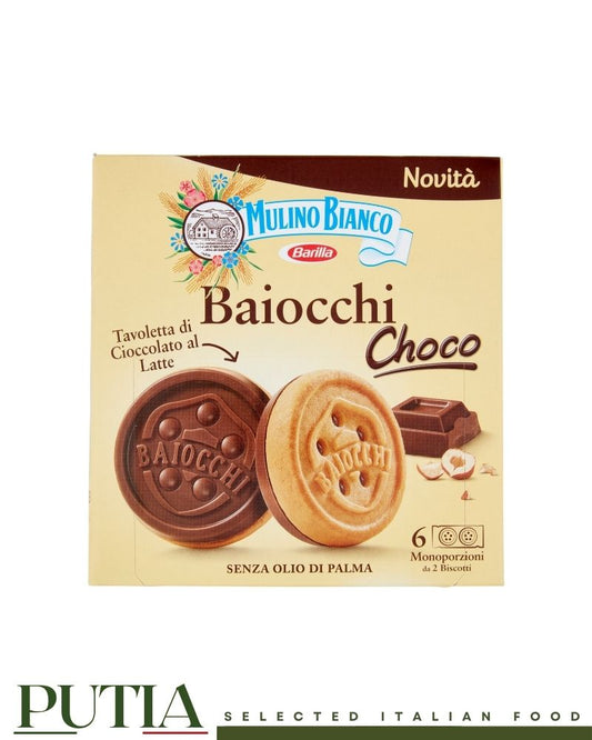 Mulino Bianco Baiocchi Choco 144g Italian sandwich biscuits with milk chocolate