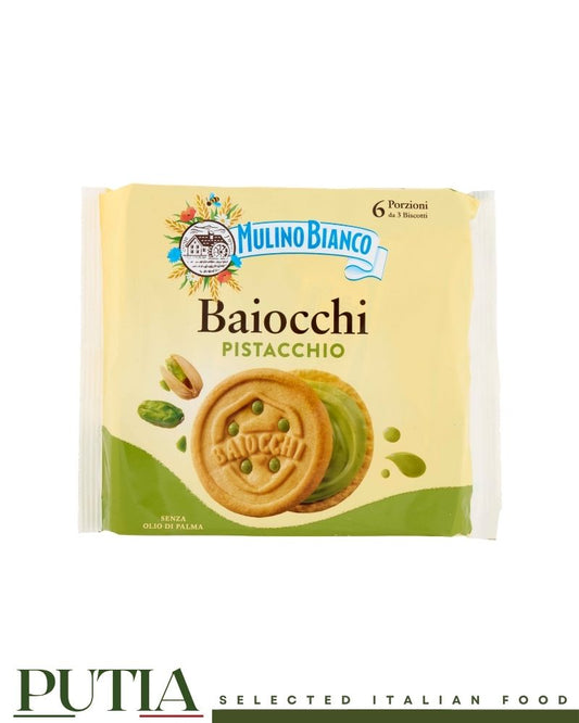 Mulino Bianco Baiocchi Pistacchio 168g Italian sandwich biscuits with pistachio filling