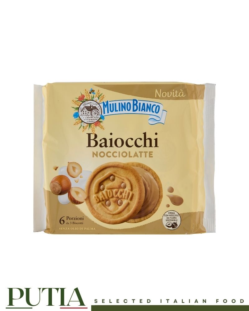 Mulino Bianco Baiocchi Hazelnut & Milk 168g Italian sandwich biscuits with hazelnut filling