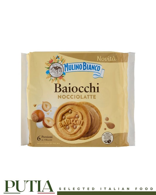 Mulino Bianco Baiocchi Hazelnut & Milk 168g Italian sandwich biscuits with hazelnut filling
