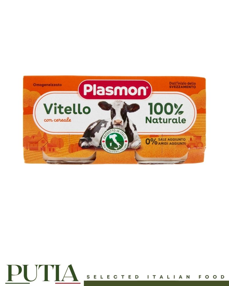 Plasmon veal baby food with cereals, 100% natural ingredients, no added salt, Italian baby food