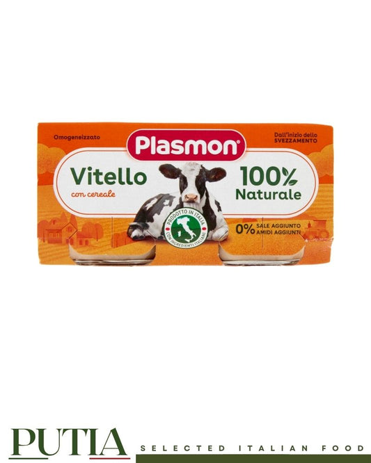 Plasmon veal baby food with cereals, 100% natural ingredients, no added salt, Italian baby food