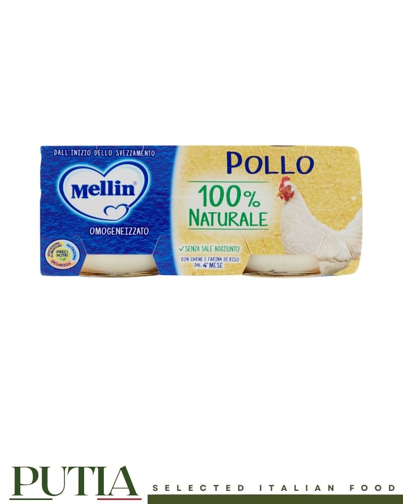 Mellin Chicken Homogenised Baby Food 80g x2 – Smooth Italian baby purée with tender chicken, gently processed for infants from 6 months