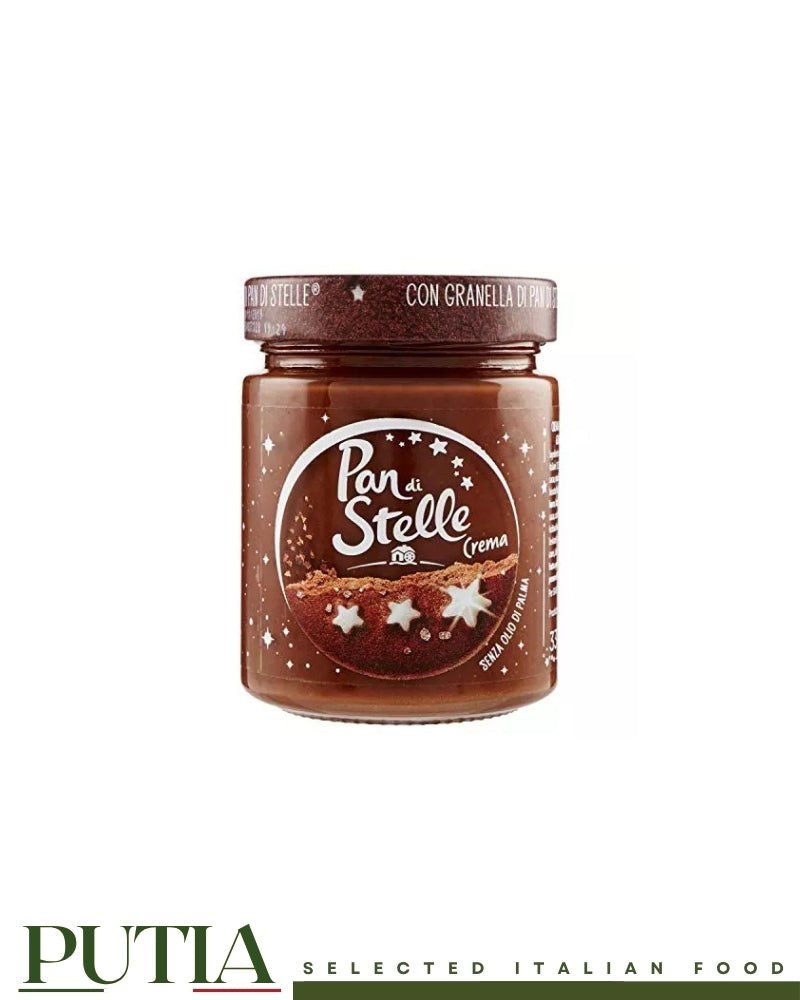 Mulino Bianco Pan di Stelle Crema 190g — Italian hazelnut cocoa spread with Pan di Stelle biscuit pieces, no palm oil, made in Italy
