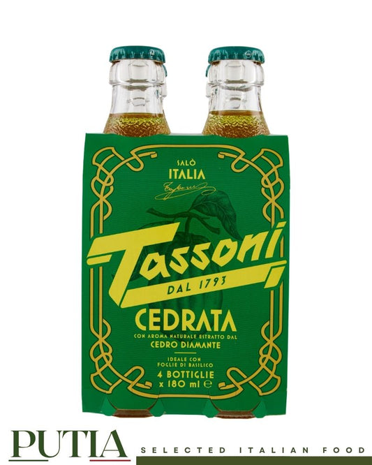 Tassoni Cedrata 4x180ml – Iconic Italian sparkling citron drink, crafted since 1793 with the finest cedro citrus, a timeless taste of Italian tradition