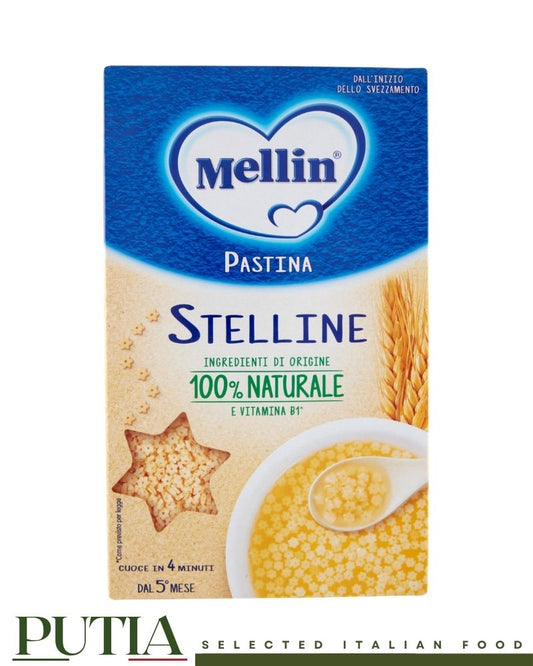 Mellin Stelline 350g – Italian baby pasta stars, gently shaped for easy weaning soups and first meals